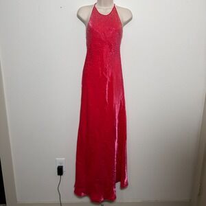 VTG 90s Chelsea Nites Women Maxi Beaded Dress 10 Pink Iridescent Prom Party Even